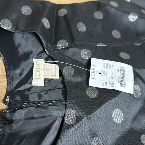J Crew nwt black polka dot metallic shiny silver print party midi dress - Picture 5 of 7